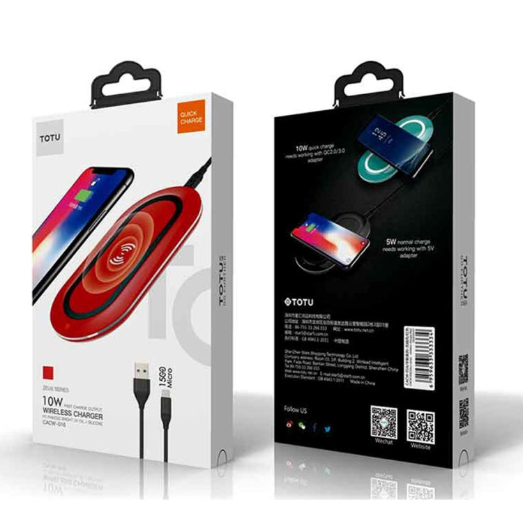 TOTUDESIGN CACW-016 Zeus Series Round 10W Fast Charging Qi Wireless Charger Pad, For iPhone, Galaxy, Huawei, Xiaomi, LG, HTC and Other Smart Phones (Blue)