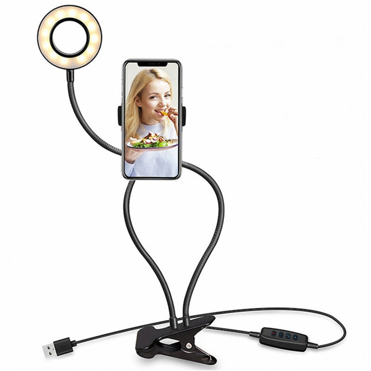 Makeup USB Selfie Ring Light with Clip Lazy Bracket Cell Phone Holder Stand, With 3-Light Mode, 10-Level Brightness LED Desk Lamp, Compatible with iPhone / Android,  for Live Stream, KTV, Live Broadcast, Live Show, etc