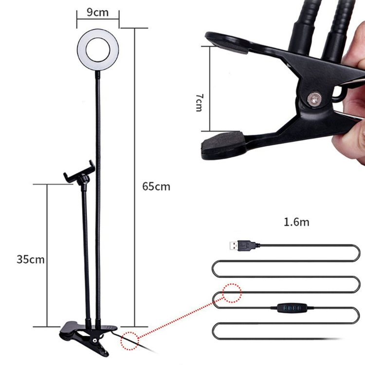 Makeup USB Selfie Ring Light with Clip Lazy Bracket Cell Phone Holder Stand, With 3-Light Mode, 10-Level Brightness LED Desk Lamp, Compatible with iPhone / Android,  for Live Stream, KTV, Live Broadcast, Live Show, etc