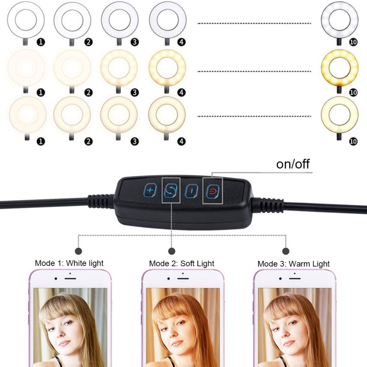 Makeup USB Selfie Ring Light with Clip Lazy Bracket Cell Phone Holder Stand, With 3-Light Mode, 10-Level Brightness LED Desk Lamp, Compatible with iPhone / Android,  for Live Stream, KTV, Live Broadcast, Live Show, etc