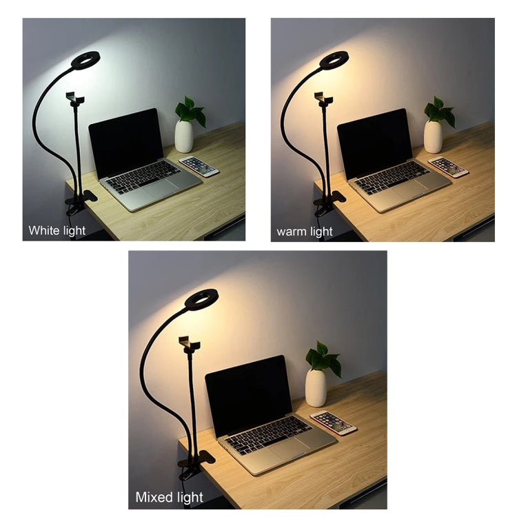 Makeup USB Selfie Ring Light with Clip Lazy Bracket Cell Phone Holder Stand, With 3-Light Mode, 10-Level Brightness LED Desk Lamp, Compatible with iPhone / Android,  for Live Stream, KTV, Live Broadcast, Live Show, etc