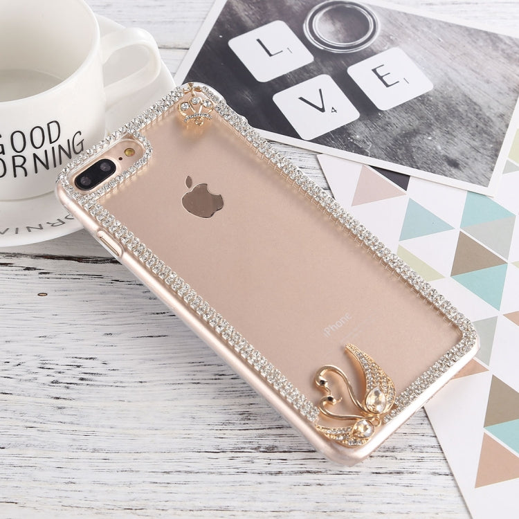 For iPhone 8 Plus & 7 Plus Crystal Inlaid Swan Crown Decor Hard PC Protective Back Case