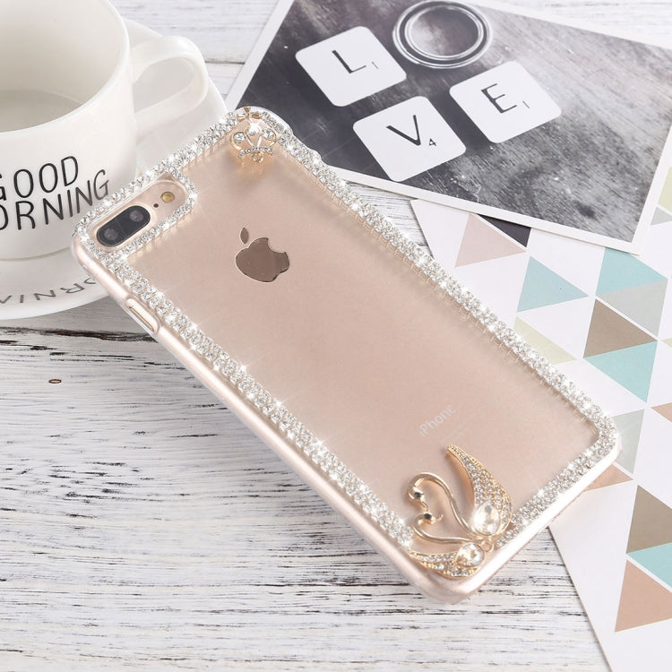 For iPhone 8 Plus & 7 Plus Crystal Inlaid Swan Crown Decor Hard PC Protective Back Case