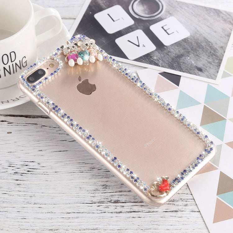 For iPhone 8 Plus & 7 Plus Crystal Inlaid Bear Heart Shape Hard PC Protective Back Case