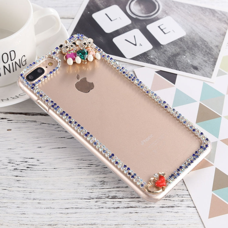 For iPhone 8 Plus & 7 Plus Crystal Inlaid Bear Heart Shape Hard PC Protective Back Case