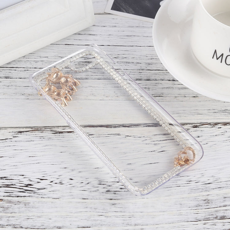 For iPhone 8 Plus & 7 Plus Crystal Inlaid Bear Heart Shape Hard PC Protective Back Case
