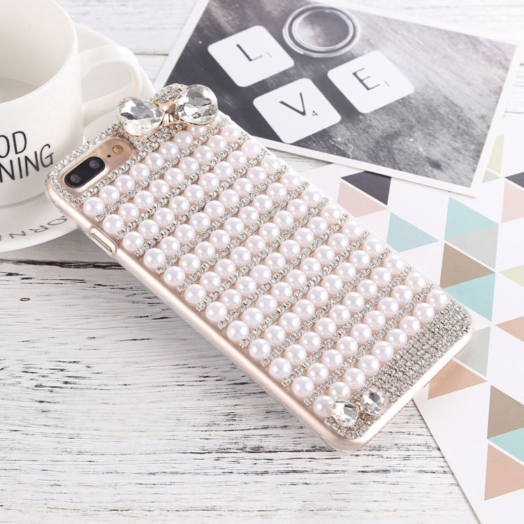 For iPhone 8 Plus & 7 Plus Crystal Inlaid Beaded Bowknot Decor Hard PC Protective Back Case