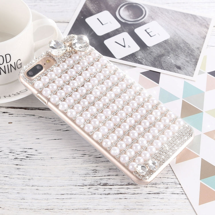 For iPhone 8 Plus & 7 Plus Crystal Inlaid Beaded Bowknot Decor Hard PC Protective Back Case