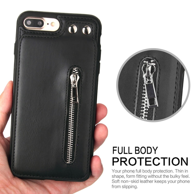 Vertical Flip Zipper Multi-functional Leather Case for iPhone 8 Plus & 7 Plus, with Holder & Photo Frame & Card Slots