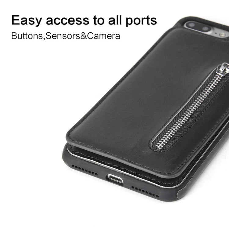 Vertical Flip Zipper Multi-functional Leather Case for iPhone 8 Plus & 7 Plus, with Holder & Photo Frame & Card Slots