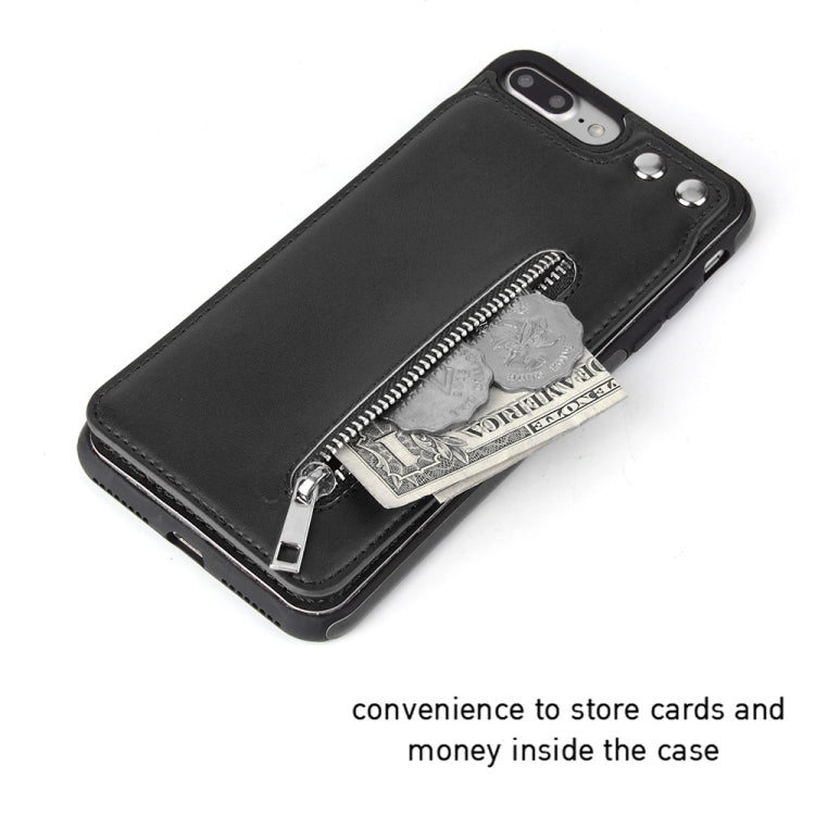 Vertical Flip Zipper Multi-functional Leather Case for iPhone 8 Plus & 7 Plus, with Holder & Photo Frame & Card Slots