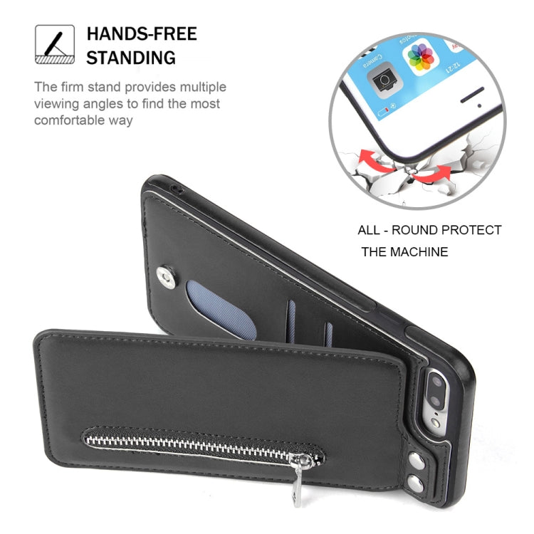 Vertical Flip Zipper Multi-functional Leather Case for iPhone 8 Plus & 7 Plus, with Holder & Photo Frame & Card Slots