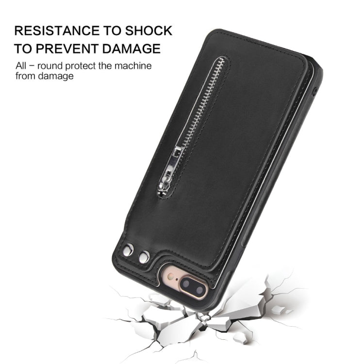 Vertical Flip Zipper Multi-functional Leather Case for iPhone 8 Plus & 7 Plus, with Holder & Photo Frame & Card Slots