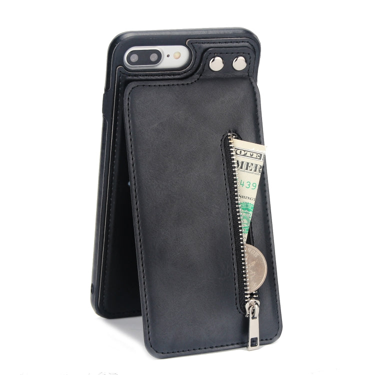 Vertical Flip Zipper Multi-functional Leather Case for iPhone 8 Plus & 7 Plus, with Holder & Photo Frame & Card Slots