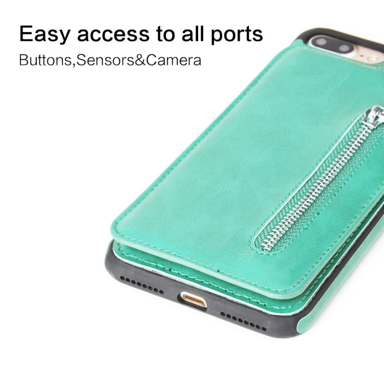 Vertical Flip Zipper Multi-functional Leather Case for iPhone 8 Plus & 7 Plus, with Holder & Photo Frame & Card Slots