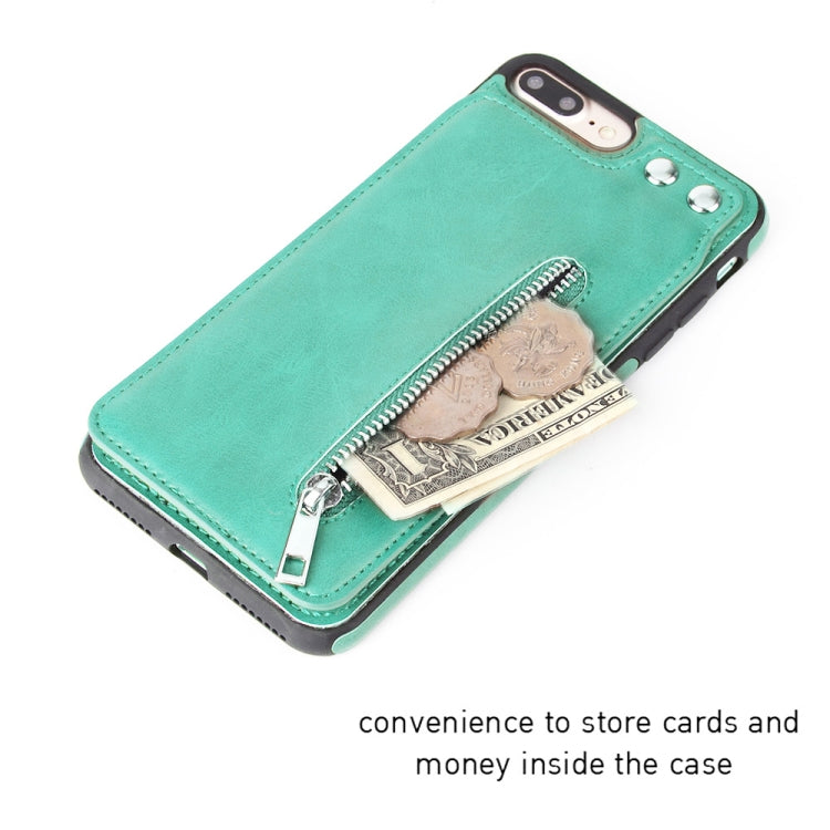 Vertical Flip Zipper Multi-functional Leather Case for iPhone 8 Plus & 7 Plus, with Holder & Photo Frame & Card Slots