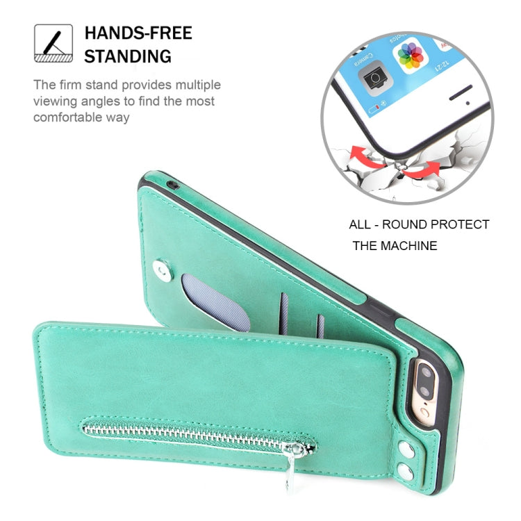 Vertical Flip Zipper Multi-functional Leather Case for iPhone 8 Plus & 7 Plus, with Holder & Photo Frame & Card Slots
