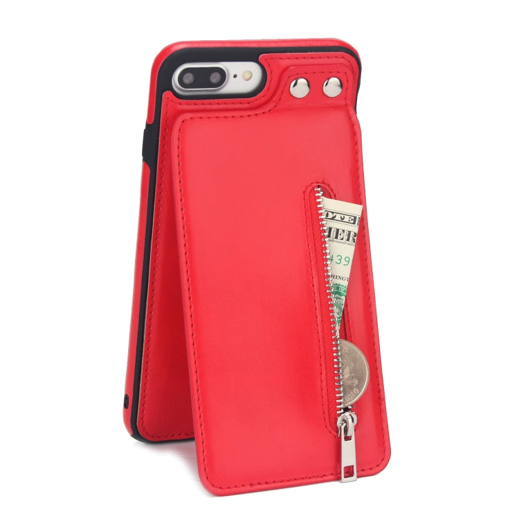 Vertical Flip Zipper Multi-functional Leather Case for iPhone 8 Plus & 7 Plus, with Holder & Photo Frame & Card Slots