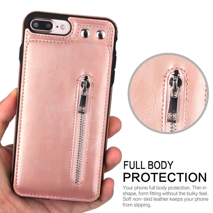Vertical Flip Zipper Multi-functional Leather Case for iPhone 8 Plus & 7 Plus, with Holder & Photo Frame & Card Slots