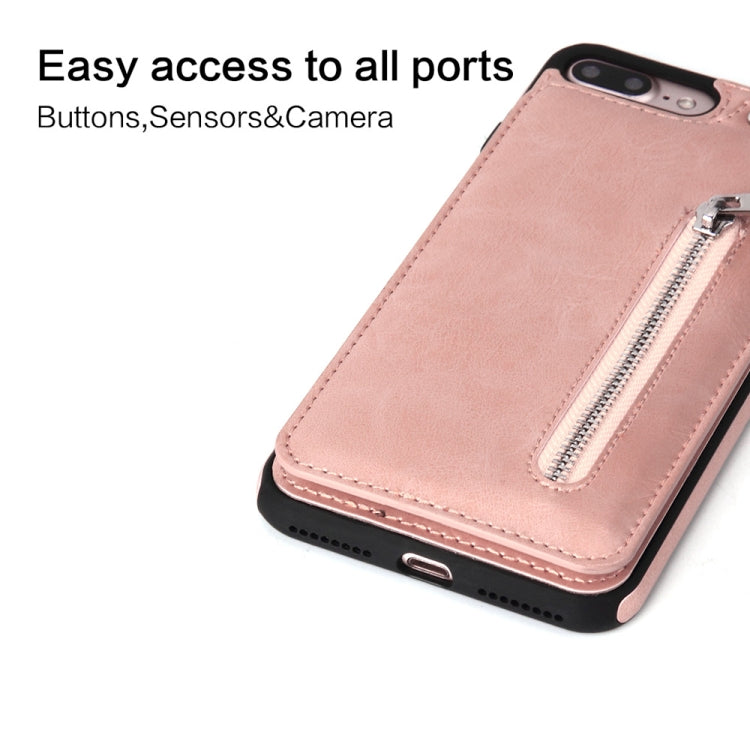 Vertical Flip Zipper Multi-functional Leather Case for iPhone 8 Plus & 7 Plus, with Holder & Photo Frame & Card Slots