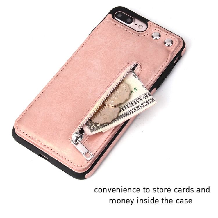 Vertical Flip Zipper Multi-functional Leather Case for iPhone 8 Plus & 7 Plus, with Holder & Photo Frame & Card Slots