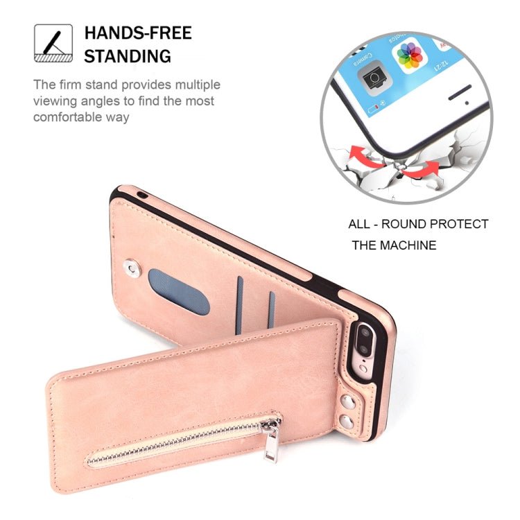 Vertical Flip Zipper Multi-functional Leather Case for iPhone 8 Plus & 7 Plus, with Holder & Photo Frame & Card Slots