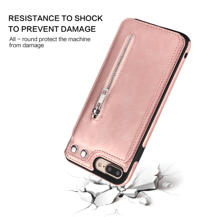 Vertical Flip Zipper Multi-functional Leather Case for iPhone 8 Plus & 7 Plus, with Holder & Photo Frame & Card Slots