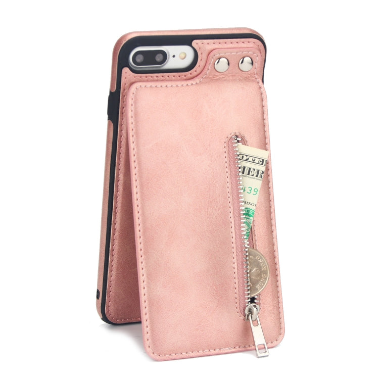 Vertical Flip Zipper Multi-functional Leather Case for iPhone 8 Plus & 7 Plus, with Holder & Photo Frame & Card Slots