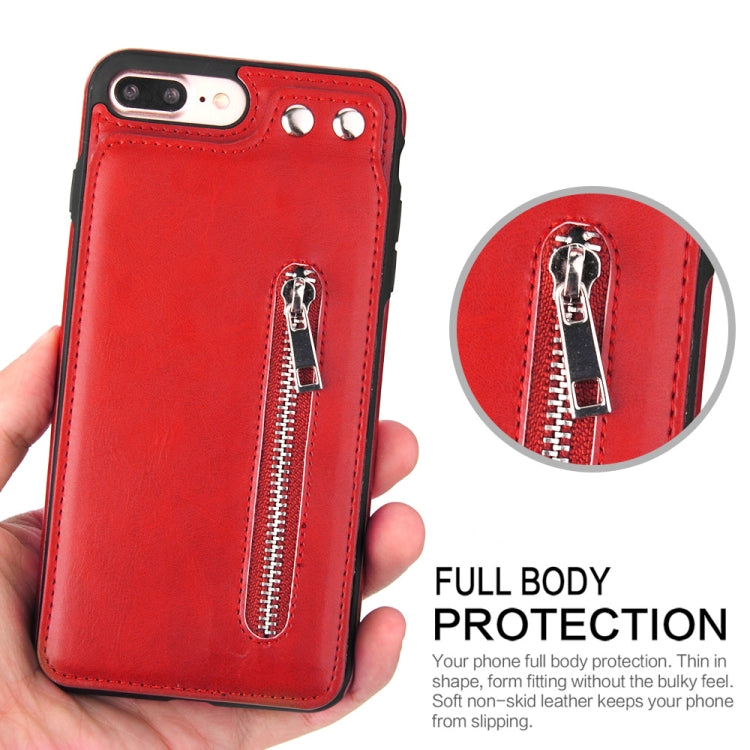 Vertical Flip Zipper Multi-functional Leather Case for iPhone 8 Plus & 7 Plus, with Holder & Photo Frame & Card Slots