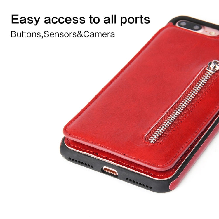 Vertical Flip Zipper Multi-functional Leather Case for iPhone 8 Plus & 7 Plus, with Holder & Photo Frame & Card Slots