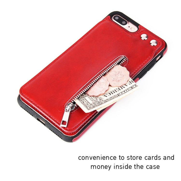 Vertical Flip Zipper Multi-functional Leather Case for iPhone 8 Plus & 7 Plus, with Holder & Photo Frame & Card Slots