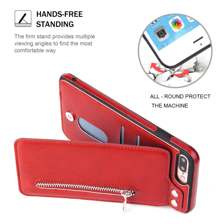 Vertical Flip Zipper Multi-functional Leather Case for iPhone 8 Plus & 7 Plus, with Holder & Photo Frame & Card Slots