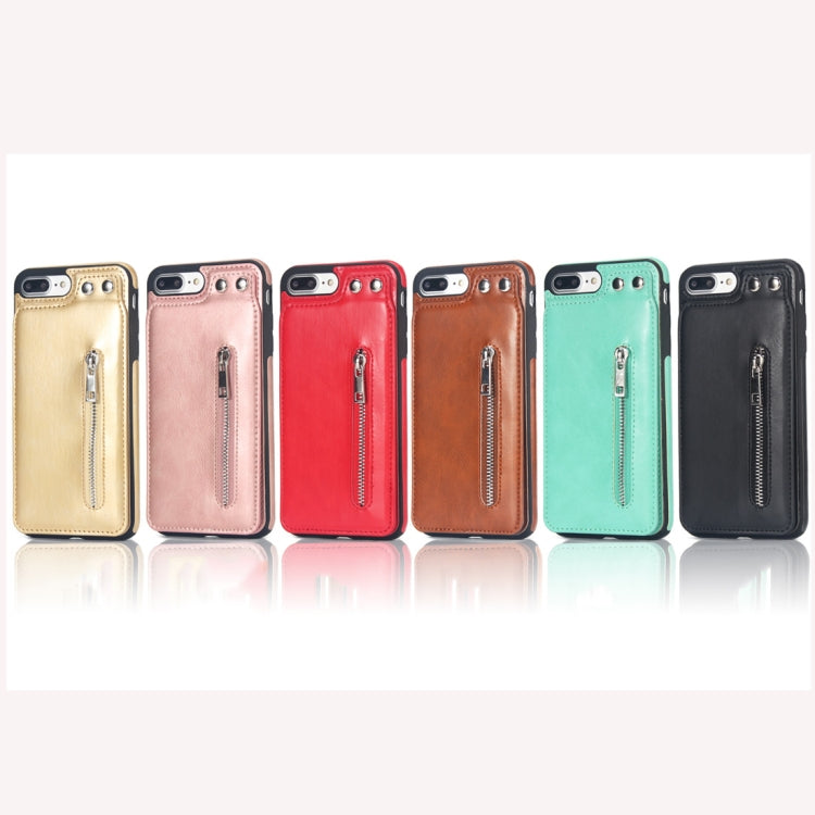 Vertical Flip Zipper Multi-functional Leather Case for iPhone 8 Plus & 7 Plus, with Holder & Photo Frame & Card Slots