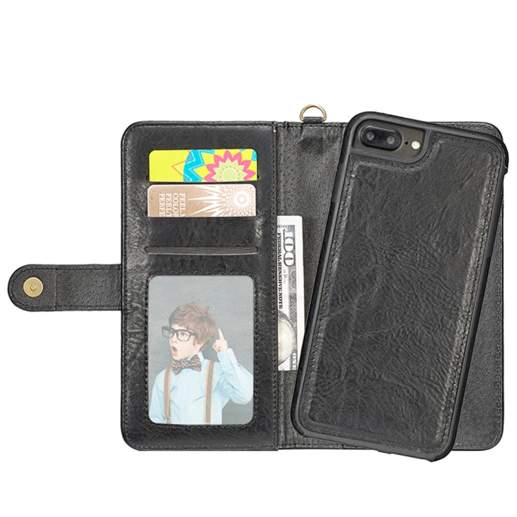 For iPhone 8 Plus & 7 Plus PU Detachable Horizontal Flip Protective Leather Case with Card Slots & Wallet & Photo Frame (Black)