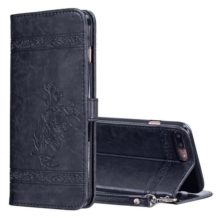 For iPhone 8 Plus & 7 Plus Retro Oil Wax Texture Horizontal Flip Embossed Leather Case with Holder & Card Slots & Wallet & Photo Frame & Lanyard