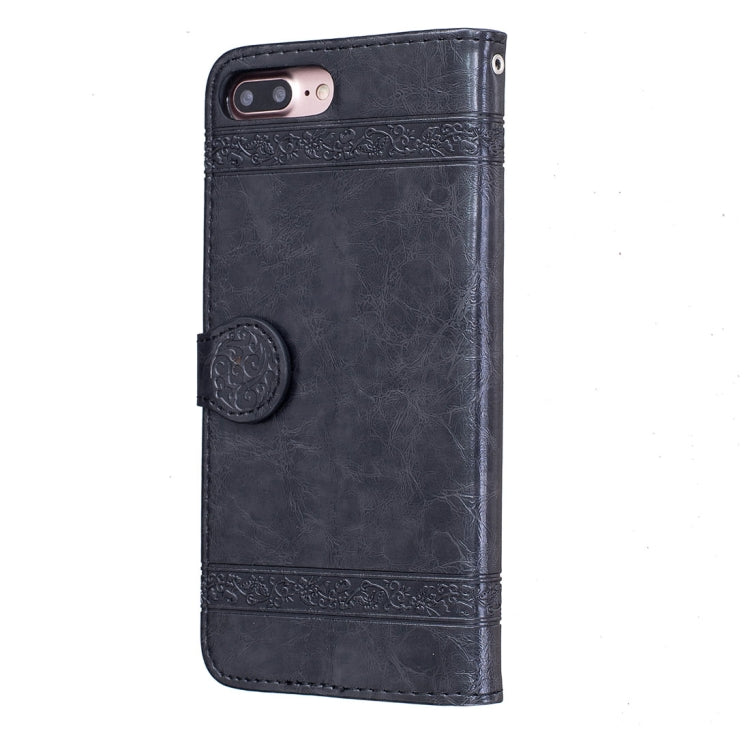 For iPhone 8 Plus & 7 Plus Retro Oil Wax Texture Horizontal Flip Embossed Leather Case with Holder & Card Slots & Wallet & Photo Frame & Lanyard