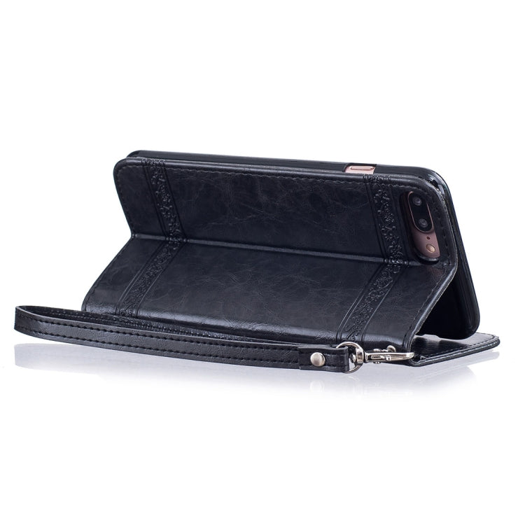 For iPhone 8 Plus & 7 Plus Retro Oil Wax Texture Horizontal Flip Embossed Leather Case with Holder & Card Slots & Wallet & Photo Frame & Lanyard