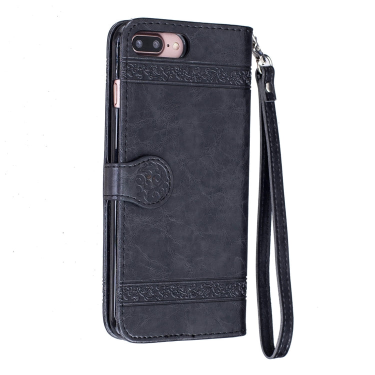 For iPhone 8 Plus & 7 Plus Retro Oil Wax Texture Horizontal Flip Embossed Leather Case with Holder & Card Slots & Wallet & Photo Frame & Lanyard