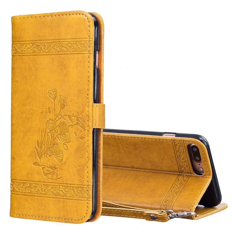 For iPhone 8 Plus & 7 Plus Retro Oil Wax Texture Horizontal Flip Embossed Leather Case with Holder & Card Slots & Wallet & Photo Frame & Lanyard