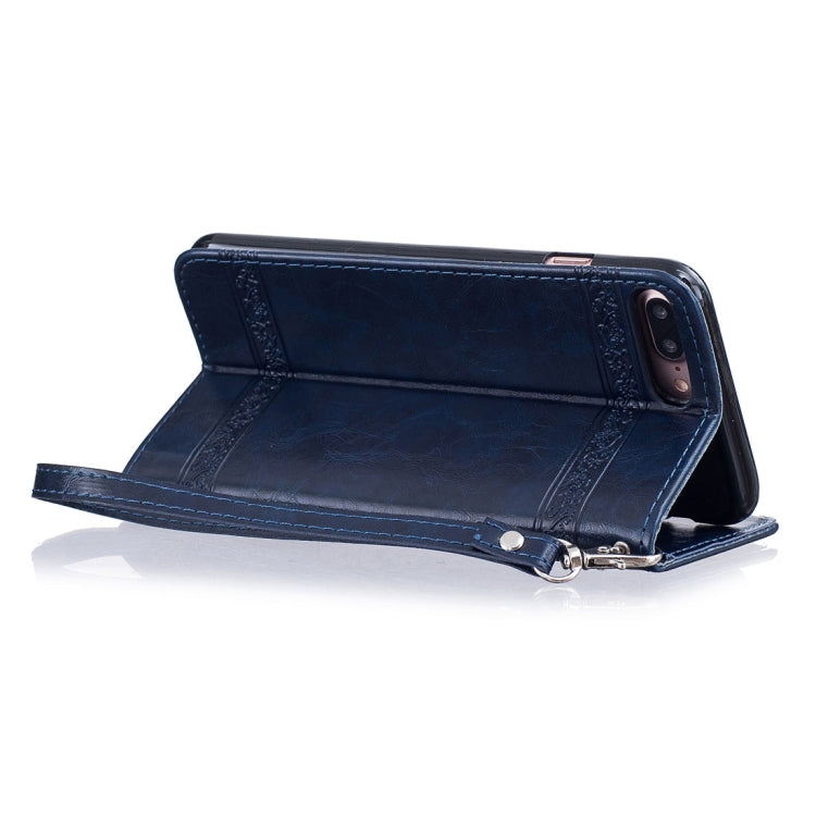 For iPhone 8 Plus & 7 Plus Retro Oil Wax Texture Horizontal Flip Embossed Leather Case with Holder & Card Slots & Wallet & Photo Frame & Lanyard