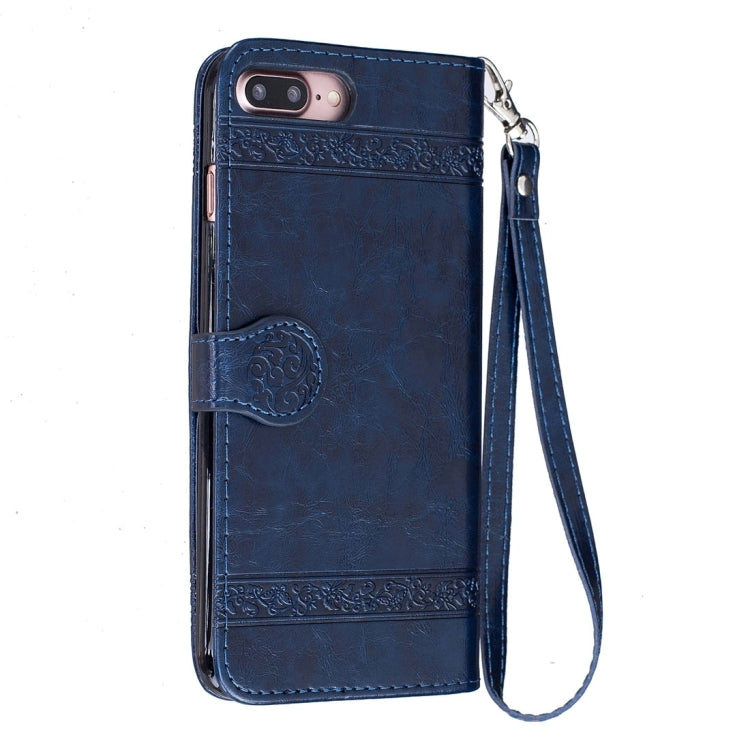 For iPhone 8 Plus & 7 Plus Retro Oil Wax Texture Horizontal Flip Embossed Leather Case with Holder & Card Slots & Wallet & Photo Frame & Lanyard