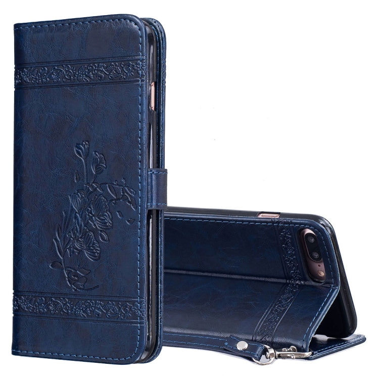 For iPhone 8 Plus & 7 Plus Retro Oil Wax Texture Horizontal Flip Embossed Leather Case with Holder & Card Slots & Wallet & Photo Frame & Lanyard