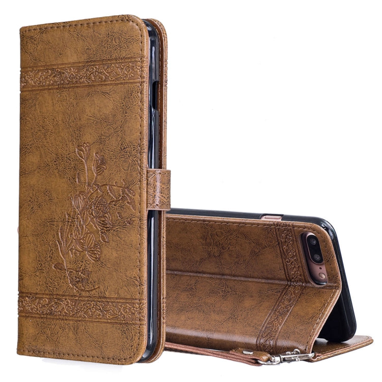 For iPhone 8 Plus & 7 Plus Retro Oil Wax Texture Horizontal Flip Embossed Leather Case with Holder & Card Slots & Wallet & Photo Frame & Lanyard