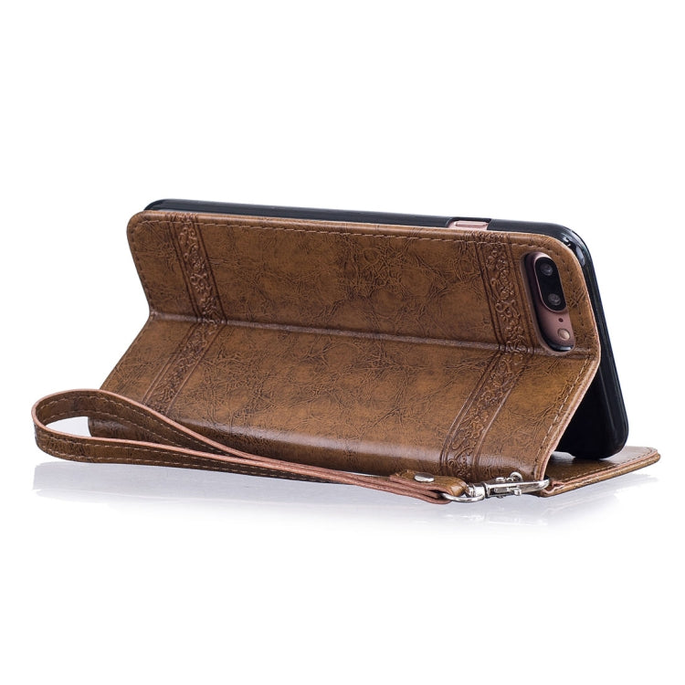 For iPhone 8 Plus & 7 Plus Retro Oil Wax Texture Horizontal Flip Embossed Leather Case with Holder & Card Slots & Wallet & Photo Frame & Lanyard