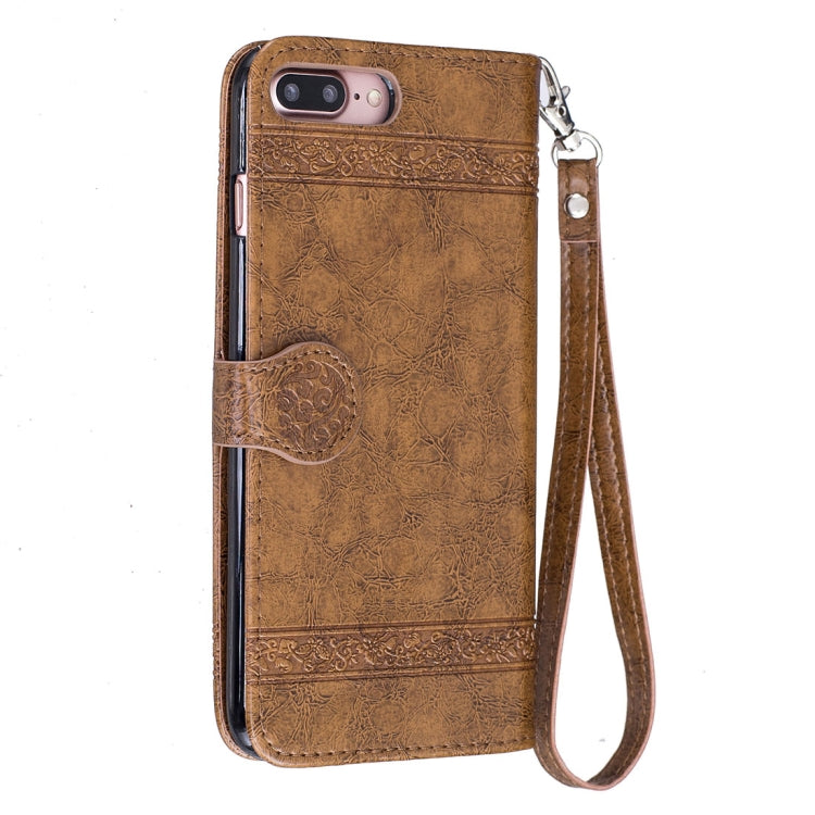 For iPhone 8 Plus & 7 Plus Retro Oil Wax Texture Horizontal Flip Embossed Leather Case with Holder & Card Slots & Wallet & Photo Frame & Lanyard