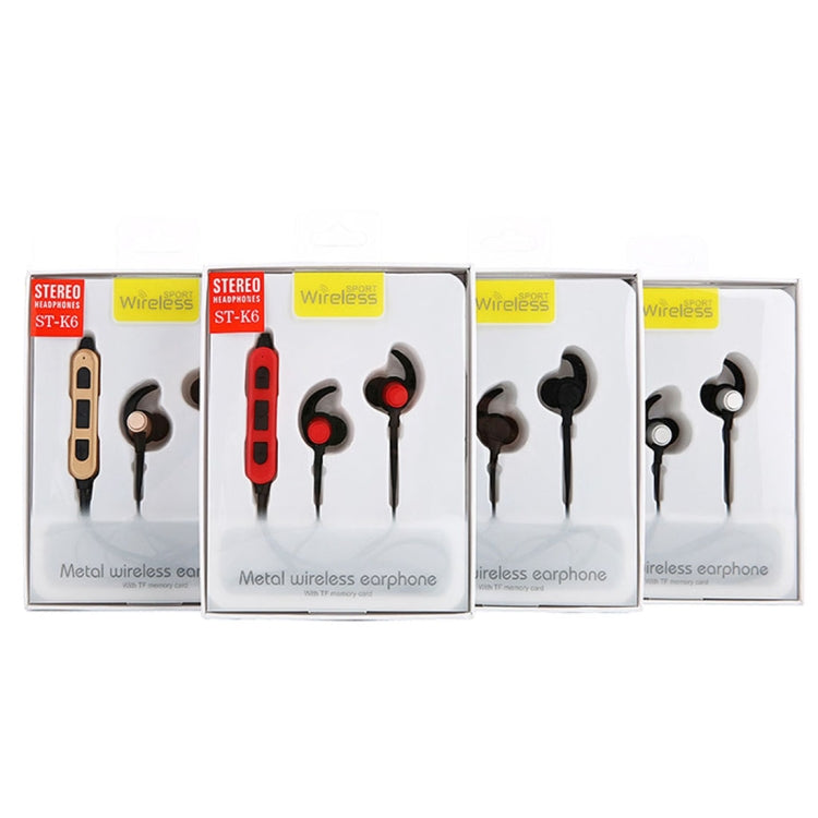 ST-K6 Wireless Magnetic Earbuds Bluetooth Sports Stereo MP3 Headset with TF Card Slot, For iPhone, Galaxy, Huawei, Xiaomi, LG, HTC and Other Smart Phones