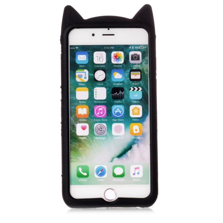 For iPhone 8 Plus & 7 Plus Silicone Cat Whiskers Pattern Protective Back Cover Case (Black)