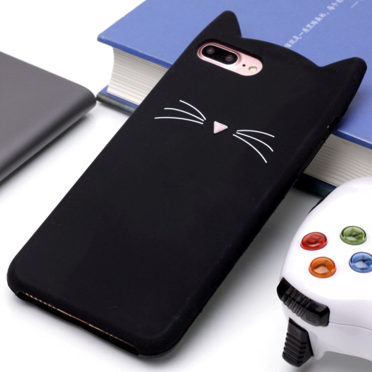 For iPhone 8 Plus & 7 Plus Silicone Cat Whiskers Pattern Protective Back Cover Case (Black)