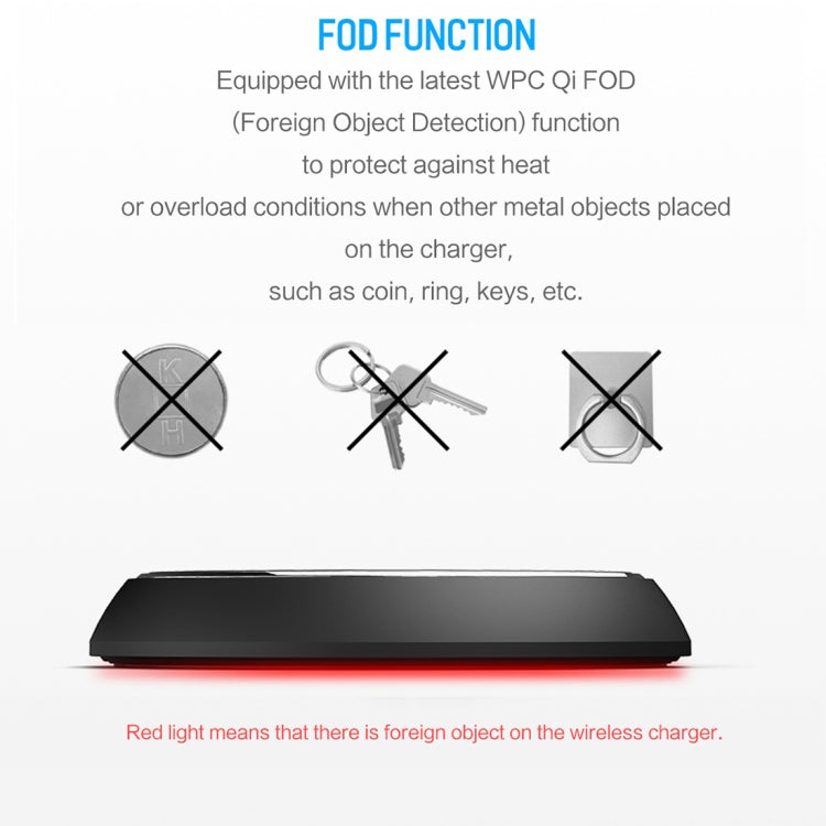 ROCK W5 DC 5V 2A 5W Max Output Qi Standard Wireless Charger, For iPhone X & 8 & 8 Plus, Galaxy S8 & S8+, LG G3 & G2 & G10, Nokia Lumia 820 & Lumia 830 / Lumia 920 & Lumia 930, Google Nexus 6 & 5 & 4 and Other QI Standard Smartphones