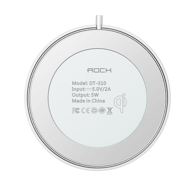 ROCK W5 DC 5V 2A 5W Max Output Qi Standard Wireless Charger, For iPhone X & 8 & 8 Plus, Galaxy S8 & S8+, LG G3 & G2 & G10, Nokia Lumia 820 & Lumia 830 / Lumia 920 & Lumia 930, Google Nexus 6 & 5 & 4 and Other QI Standard Smartphones